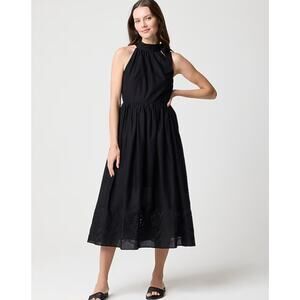 NWT Madewell Tie Neck Midi Dress With Eyelet Dress Black Size 10